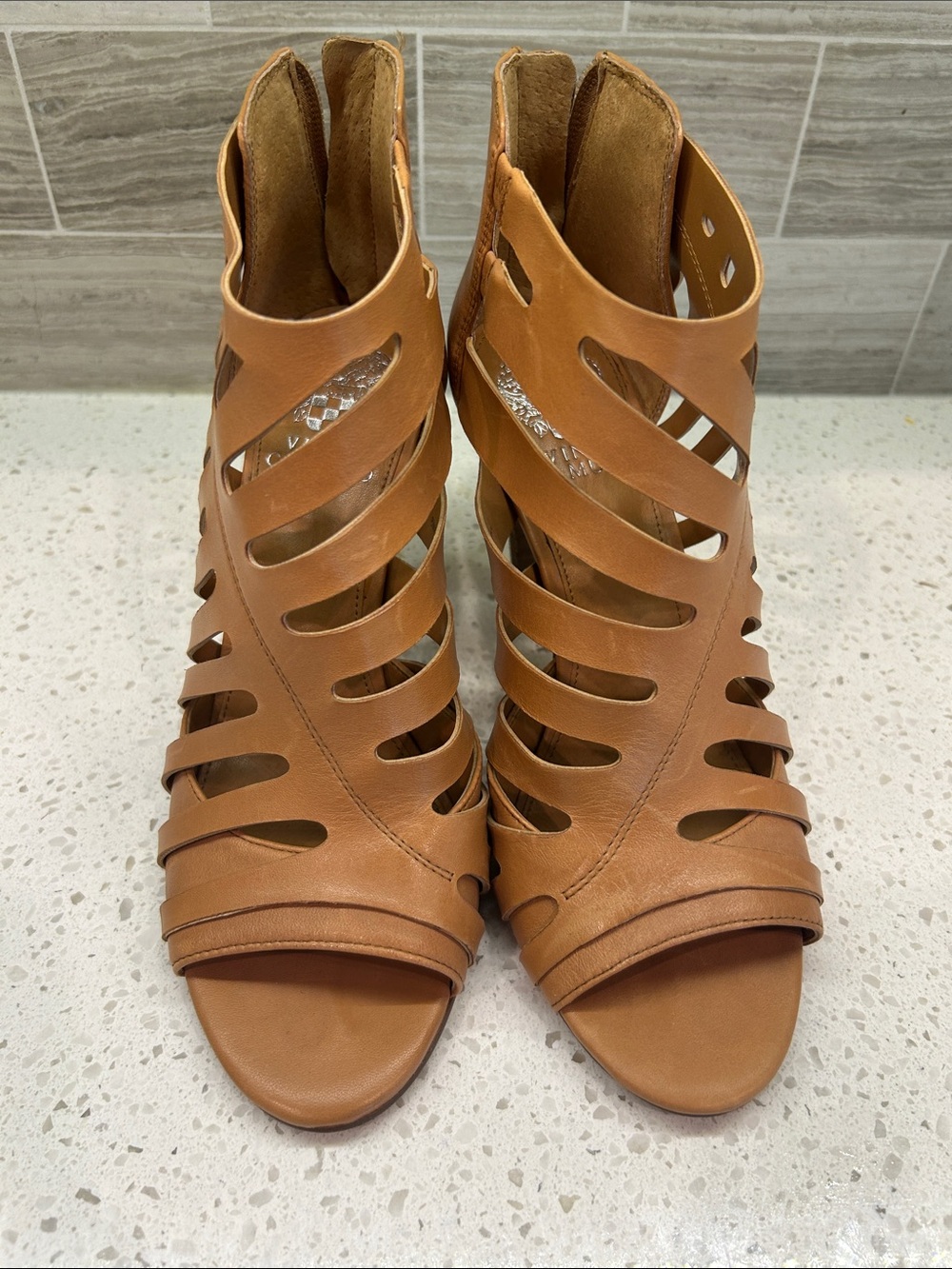Vince Camuto Amendia Women’s Tan Cutout Peep-Toe Heels, Size 8